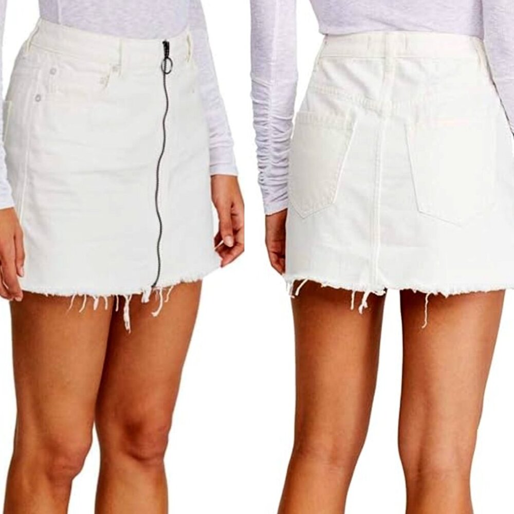 WE THE FREE By Free People Women's Zip It Up Mini Denim Skirt White Size 27